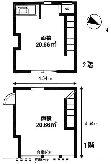 上野毛駅前店舗ビル1-2F 間取り図