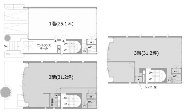 ES原宿ビル1F～3F 間取り図