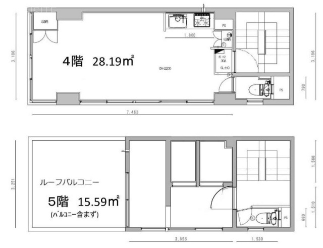 日宝人形町ビル4F~5F 間取り図