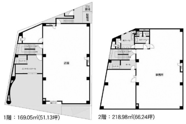 梅田ビル1F～2F 間取り図