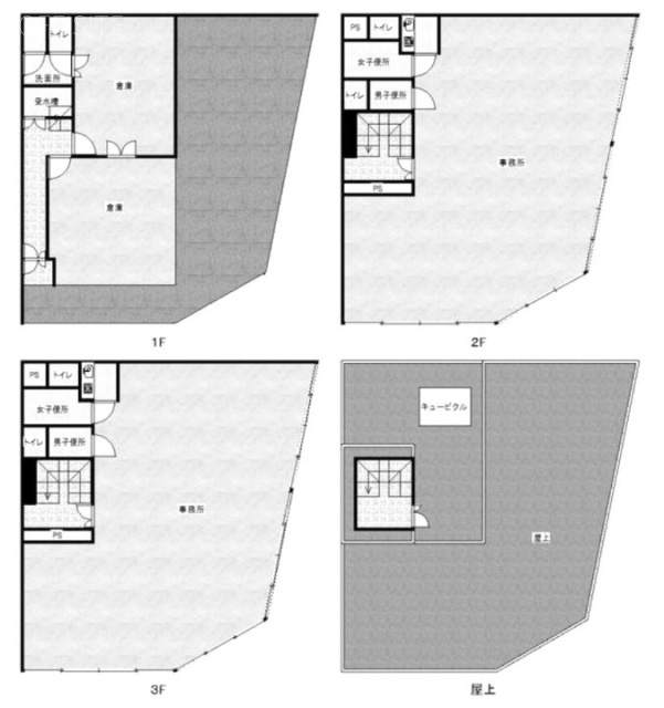 第二川村ビル1F～3F 間取り図