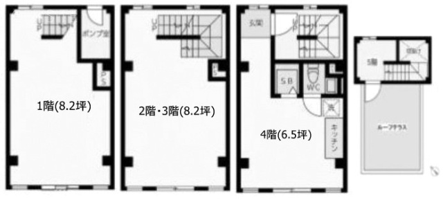 月島2丁目 一棟貸1F∼5F 間取り図