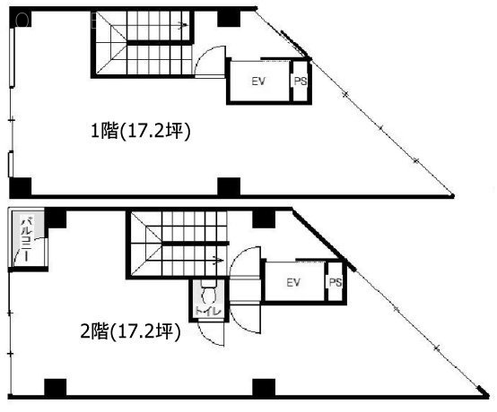 小川貸店舗1F～2F 間取り図