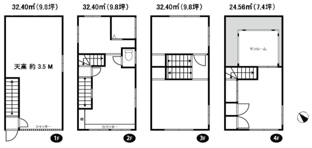 月島1丁目1棟店舗ビル1F～4F 間取り図