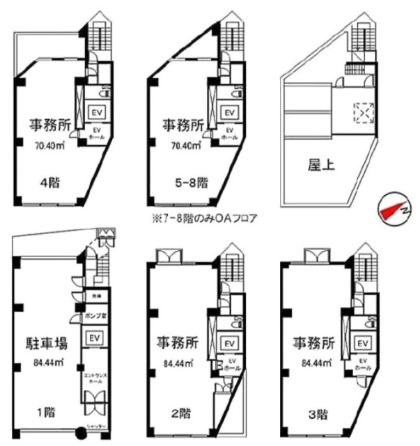 市谷仲之町ビル1F～8F 間取り図