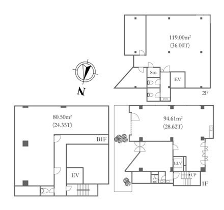 レインボービルB1F～2F 間取り図