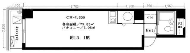ドルミ五反田アンメゾンビル208 間取り図