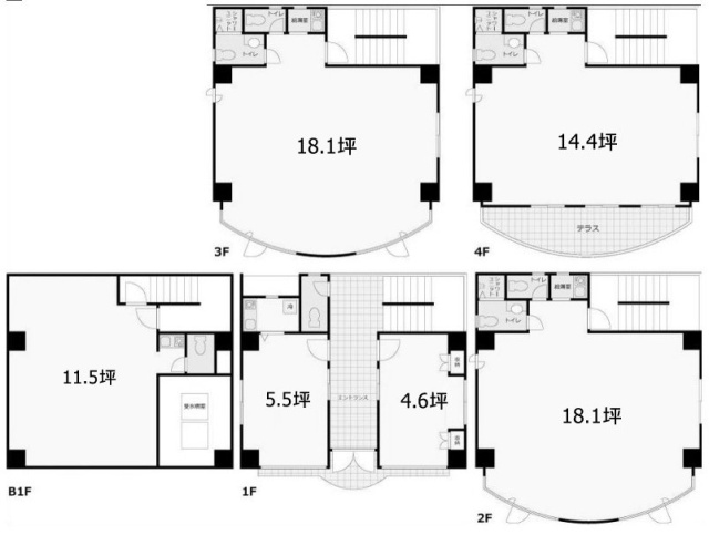 南麻布ビルB1F～4F 間取り図