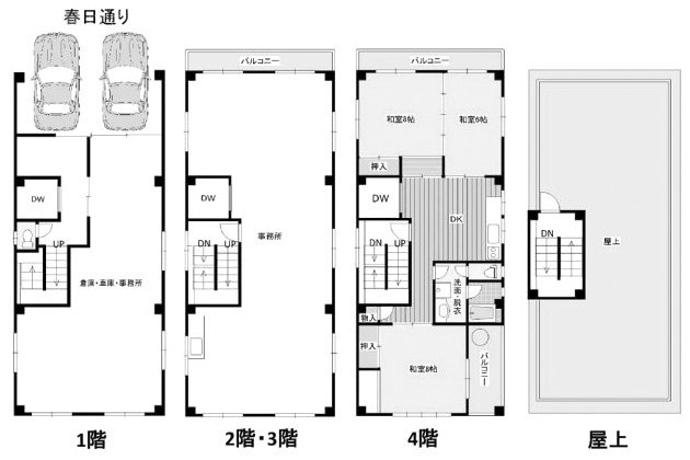 稲葉ビル1F～4F 間取り図