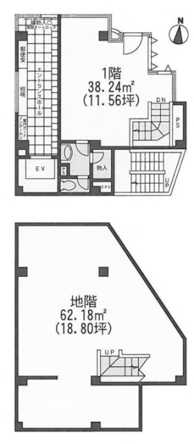 新宿五城ビルB1F～1F 間取り図