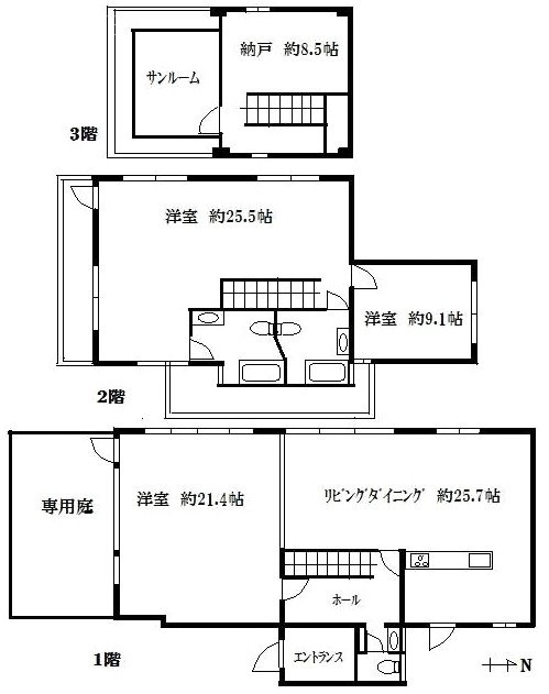 白根ハウスビル1F～3F 間取り図